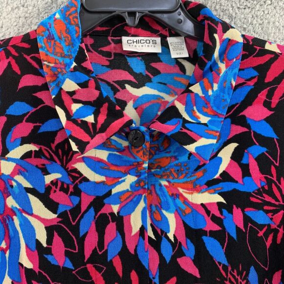 Chicos Travelers Womens Top Colorful Floral Sz M 8 Slinky Wrinkle free Travel - Picture 7 of 10